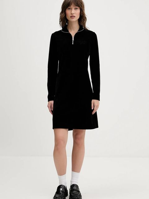 Hugo Blue sukienka welurowa kolor czarny mini dopasowana 50549677