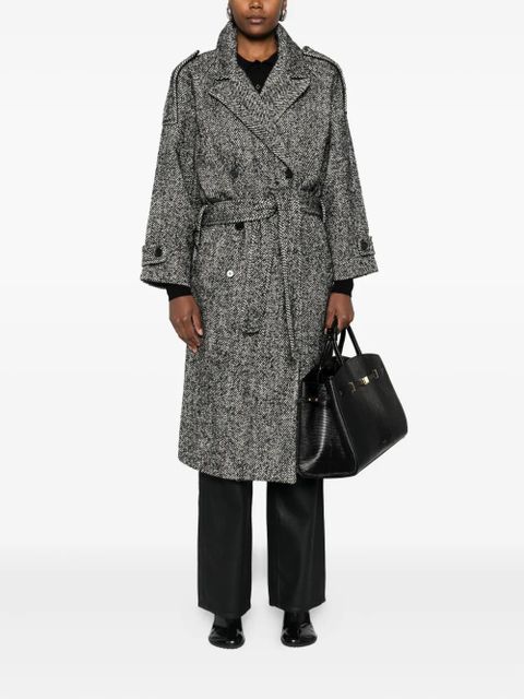 PINKO herringbone-pattern belted coat - Black - zdjęcie produktu nr 2