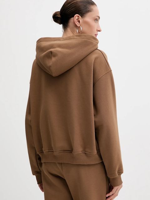 La Mania bluza BROOK damska kolor brązowy z kapturem z aplikacją BROOK