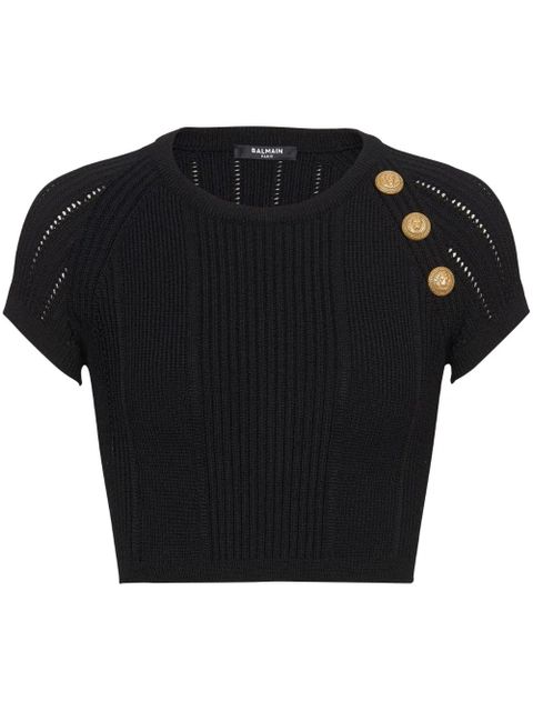 Balmain 3-Button knitted crop top - Black - zdjęcie produktu nr 1