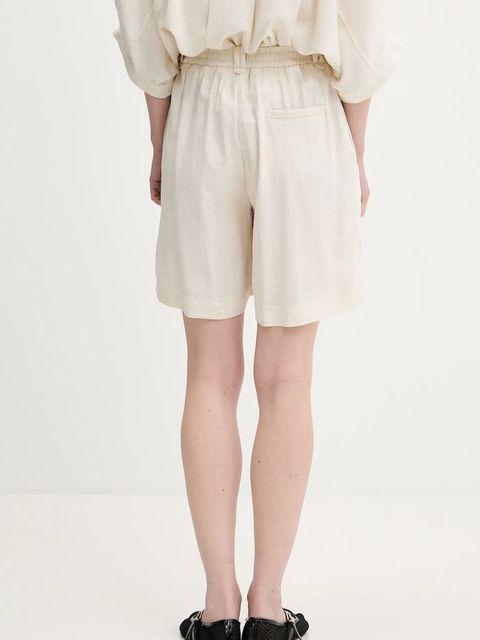 Answear.LAB szorty z lnem damskie kolor beżowy gładkie high waist