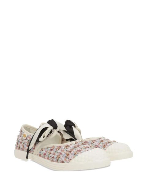 Valentino Garavani tweed bow sneakers - White
