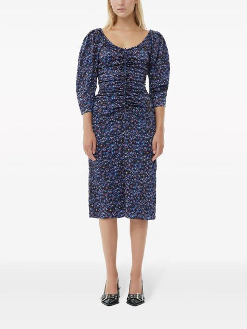 GANNI gathered satin midi dress - Black - zdjęcie produktu nr 2