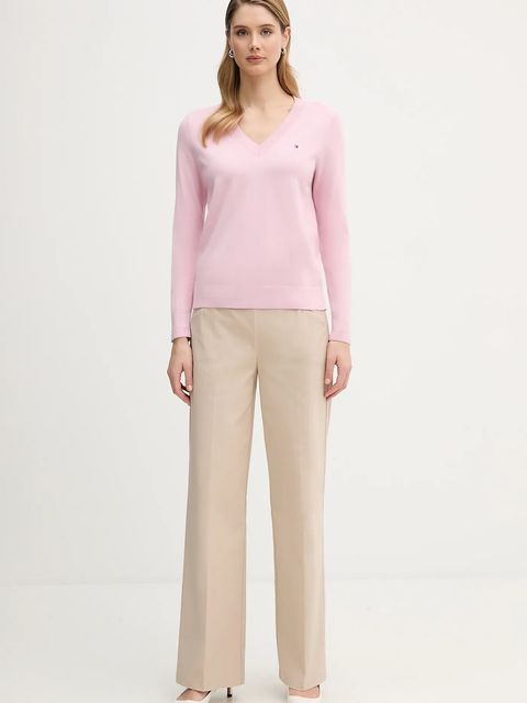 Tommy Hilfiger sweter damski kolor różowy lekki WW0WW40098 - zdjęcie produktu nr 2