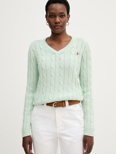 U.S. Polo Assn. sweter damski bawełniany V-NECK CABLE - zdjęcie produktu nr 1