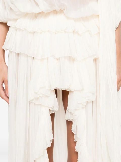 Blumarine pleated ruffled asymmetric day dress - Neutrals