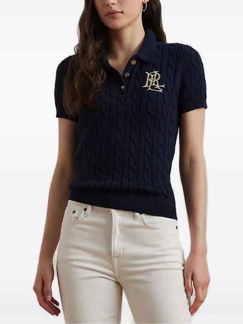 Lauren Ralph Lauren cable knit embroidered polo top - Blue - zdjęcie produktu nr 1