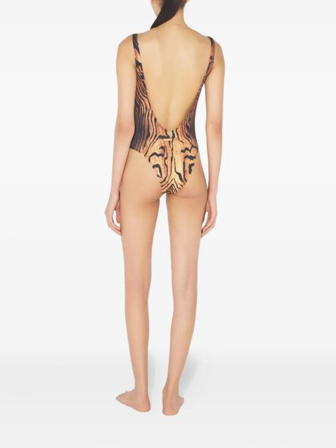 Jean Paul Gaultier wood-print scoopneck swimsuit - Black