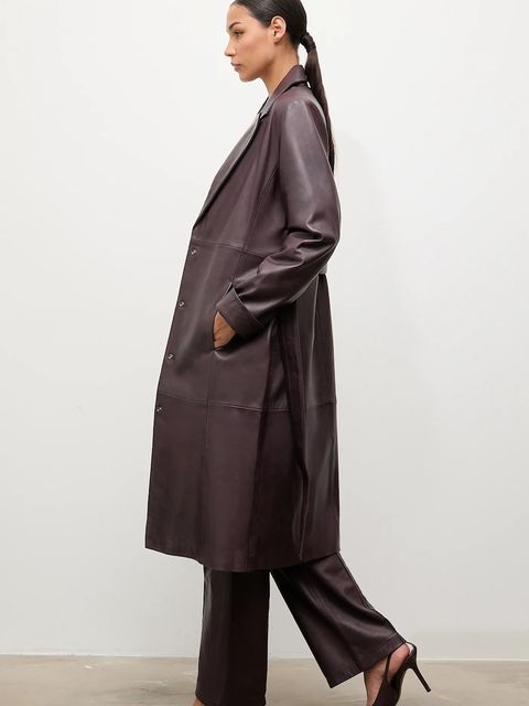 Answear.LAB płaszcz skórzany kolor bordowy - zdjęcie produktu nr 1