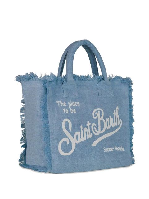 MC2 Saint Barth Collette fringed zip linen tote bag - Blue