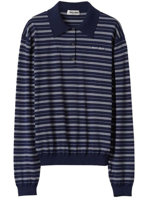 Miu Miu logo-print striped polo top - Blue - zdjęcie produktu nr 1