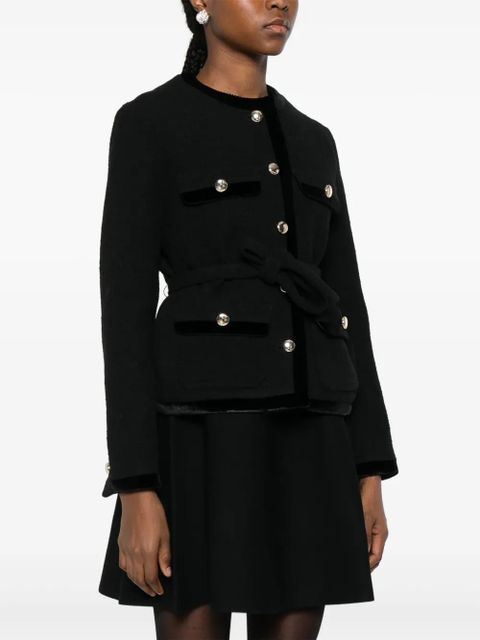 Maje velvet-trim belted jacket - Black