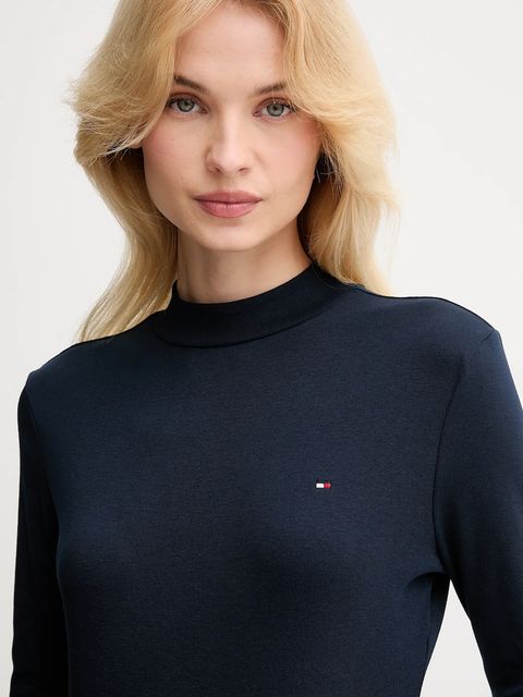 Tommy Hilfiger longsleeve bawełniany kolor granatowy z półgolfem WW0WW47307