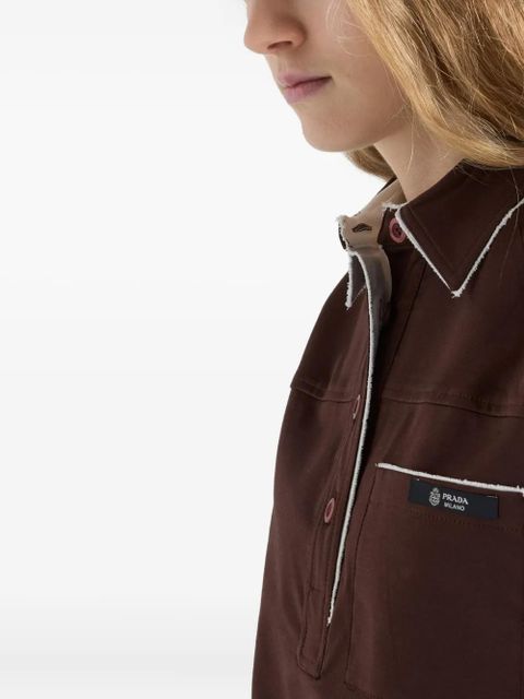 Prada patch-pocket raw-cut polo top - Brown
