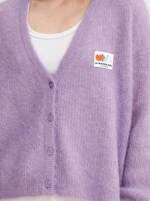 American Vintage kardigan wełniany damski kolor fioletowy lekki NEN19A
