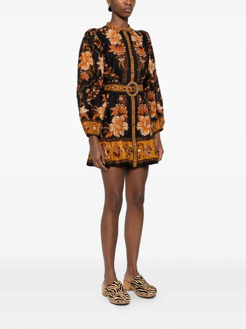 FARM Rio floral-print belted dress - Black