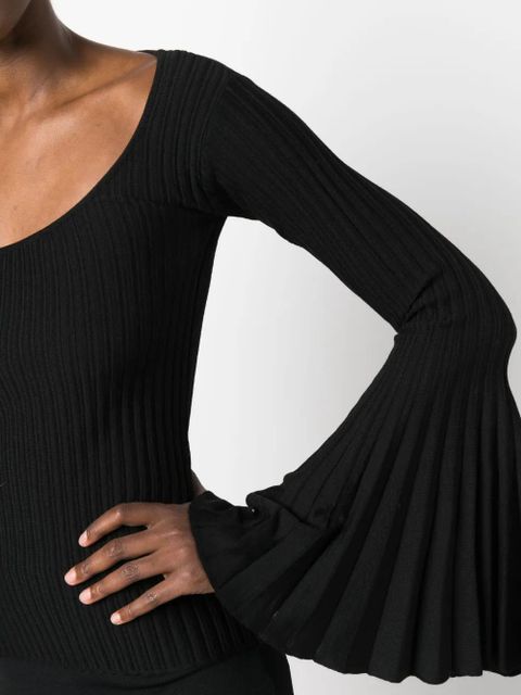 Blumarine fluted-sleeve knitted top - Black