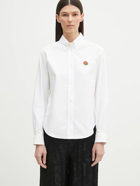 Kenzo koszula bawełniana damska kolor biały regular z kołnierzykiem klasycznym FF52CH2649LO.01