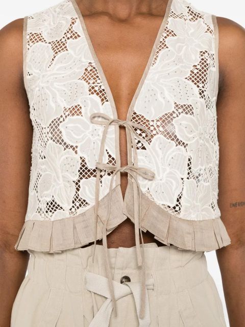 SANDRO floral lace tie top - Neutrals