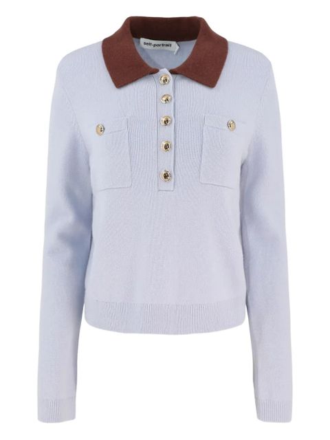 Self-Portrait patch-pockets knitted polo top - Blue - zdjęcie produktu nr 1