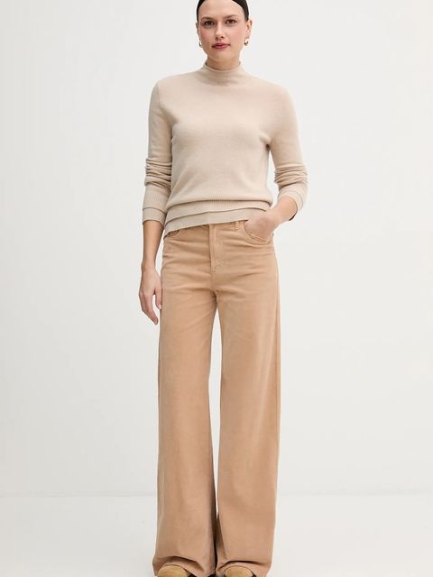 United Colors of Benetton spodnie damskie kolor beżowy szerokie high waist 41ULDE029 - zdjęcie produktu nr 2