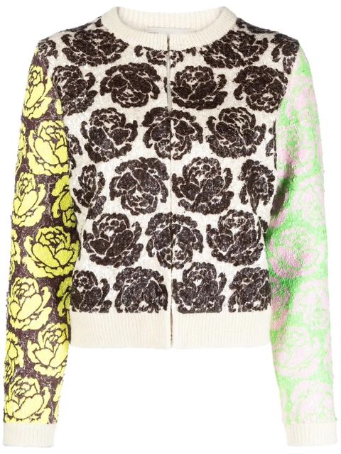 Tory Burch floral-motif zip-up cardigan - Neutrals - zdjęcie produktu nr 1