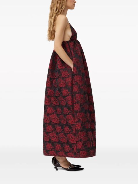 GANNI botanical-print jacquard midi dress - Red