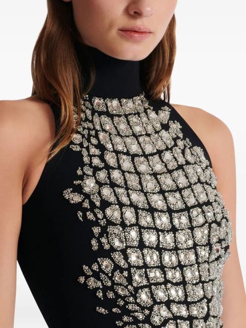 Balmain high-neck embellished slit maxi dress - Black