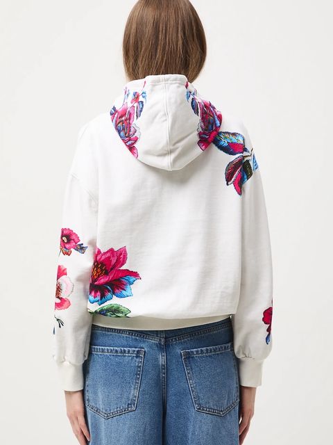 Medicine bluza bawełniana damska kolor beżowy z kapturem wzorzysta