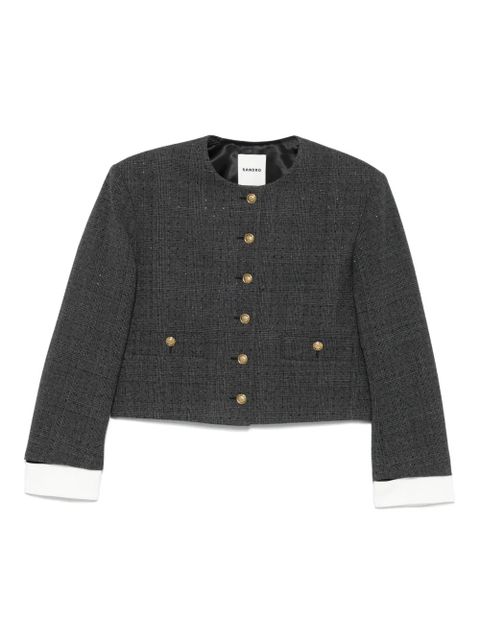 SANDRO check-print cropped jacket - Grey - zdjęcie produktu nr 1
