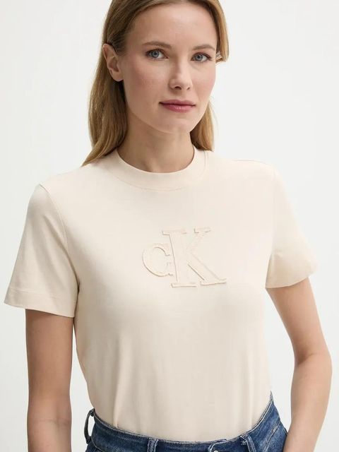 Calvin Klein Jeans t-shirt bawełniany damski kolor beżowy J20J225256