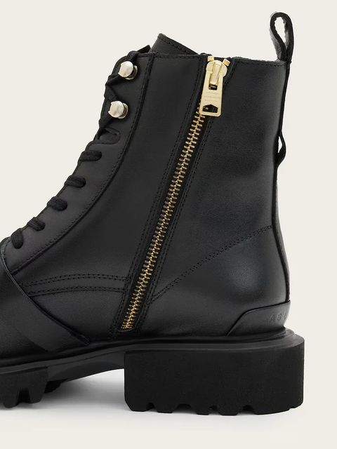 AllSaints workery skórzane Tori Boot damskie kolor czarny na płaskim obcasie W119FB
