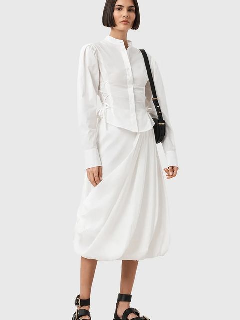 AllSaints spódnica NIA kolor biały midi rozkloszowana W001RD