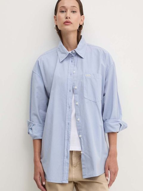 Guess Jeans koszula bawełniana damska kolor niebieski relaxed z kołnierzykiem klasycznym W4YH22 WGCF1 - zdjęcie produktu nr 1