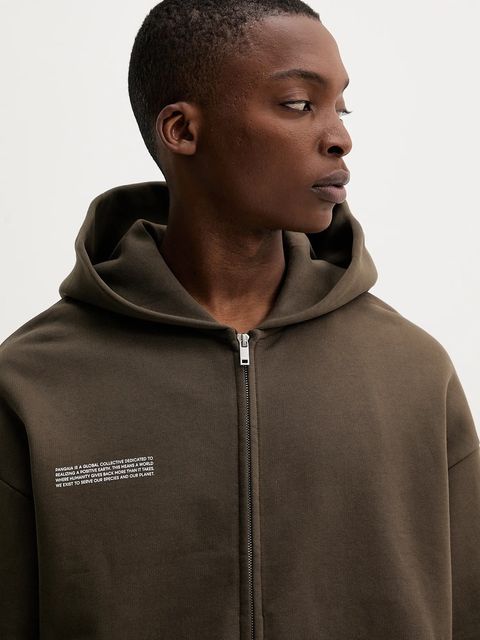 Pangaia bluza bawełniana kolor brązowy z kapturem gładka 10002310