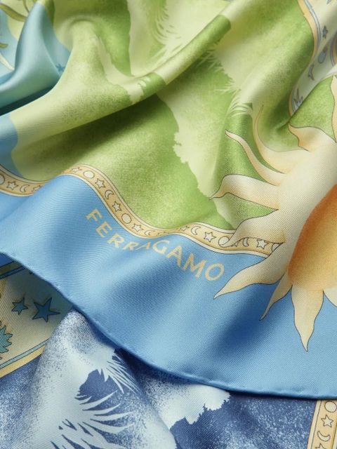 Ferragamo day & night print silk scarf - Blue