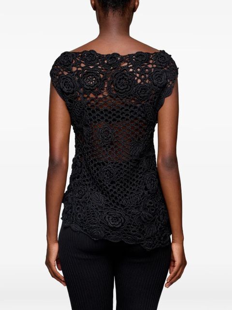 GANNI crochet floral top - Black