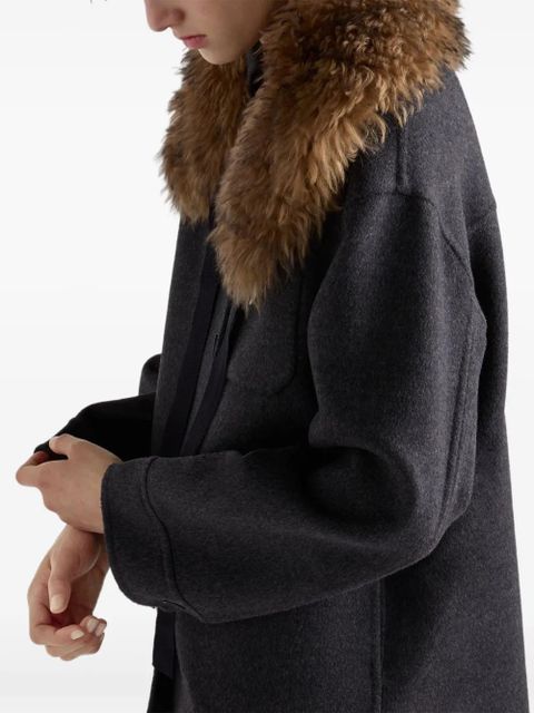 Prada contrast-collar buttoned coat - Black