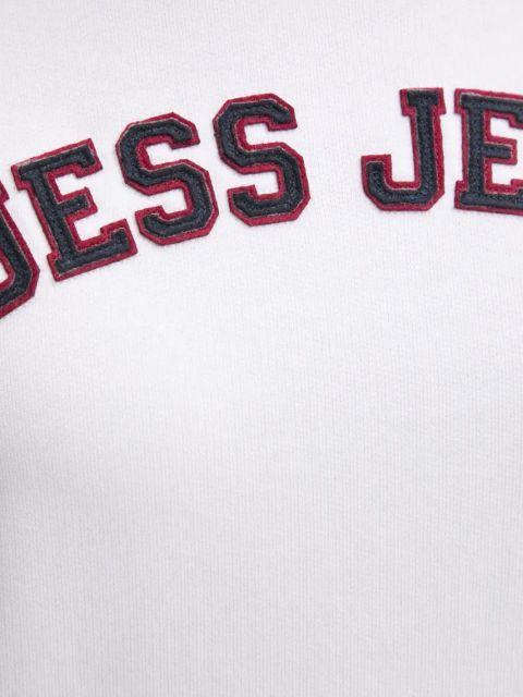 Guess Jeans bluza bawełniana damska kolor biały z kapturem z aplikacją W5RQ17 K68I4