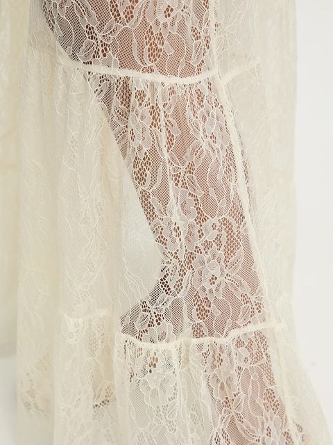 Answear.LAB spódnica kolor beżowy maxi rozkloszowana