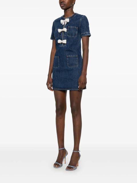Self-Portrait denim bow mini dress - Blue