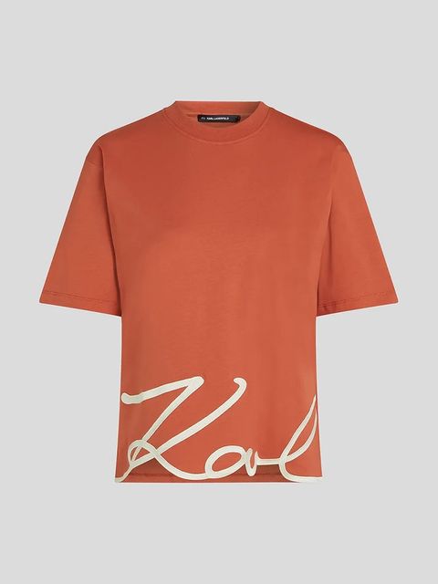 Karl Lagerfeld t-shirt bawełniany KARL SIGNATURE damski kolor pomarańczowy A1W17013