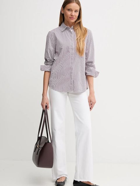 United Colors of Benetton koszula bawełniana damska kolor bordowy regular z kołnierzykiem klasycznym 59T7DQ0BH - zdjęcie produktu nr 2