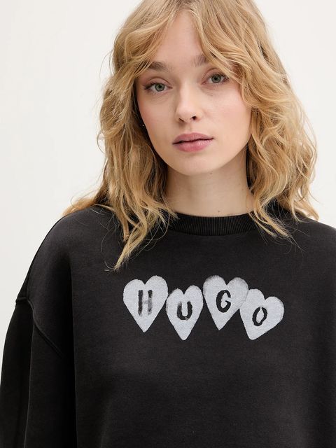 HUGO bluza bawełniana Deroxina_8 damska kolor szary z nadrukiem 50555824