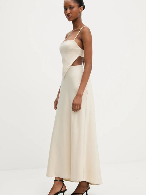 Answear.LAB sukienka kolor beżowy maxi rozkloszowana