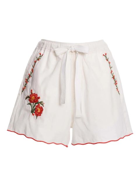 Agua By Agua Bendita floral-embroidered scalloped-hem shorts - White - zdjęcie produktu nr 1