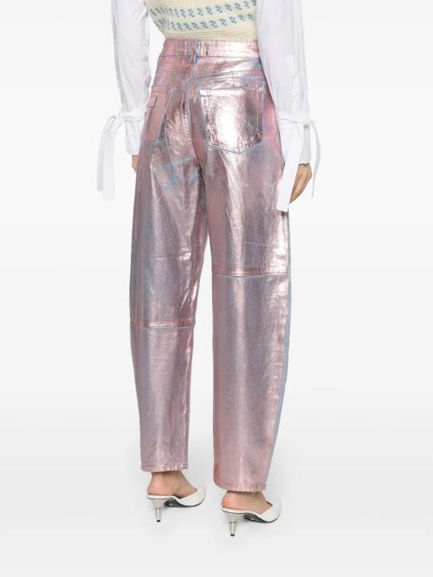 GANNI Foil Stary high-rise tapered-leg jeans - Pink