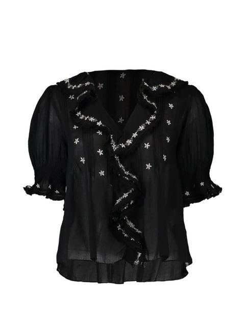 DÔEN Hettie floral-embroidered ruffled blouse - Black - zdjęcie produktu nr 1