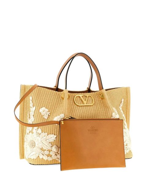 Valentino Garavani medium floral-embroidered tote bag - Neutrals