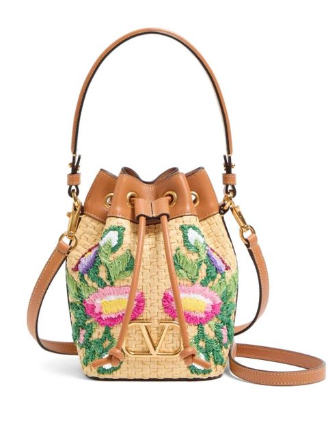 Valentino Garavani mini VLogo Signature embroidered bucket bag - Neutrals